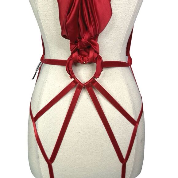 Yandy Collection Red Satin Deep Plunge Teddy - Size Small/Medium - Picture 5 of 8